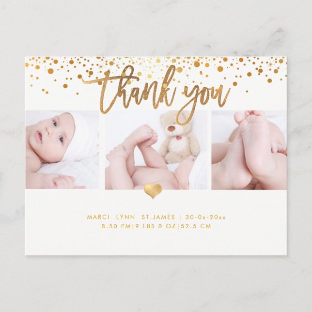 PixDezines Baby Shower Thank You/Dazzled Faux Gold Postcard (Front)