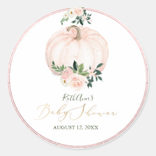 PixDezines Baby Shower Watercolor Pumpkin, Blush Classic Round Sticker