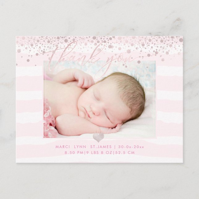 PixDezines Baby Thank You/Blush Pink Confetti Postcard (Front)