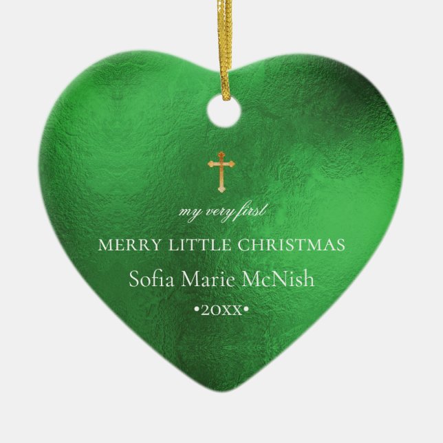 PixDezines Baby's First Christmas Photo, Emerald Ceramic Ornament (Front)