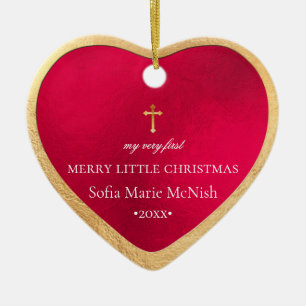 PixDezines Baby's First Christmas, Red Ceramic Ornament