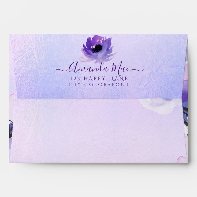 PixDezines Back Flap Return Address, Purple Roses Envelope (Back (Top Flap))