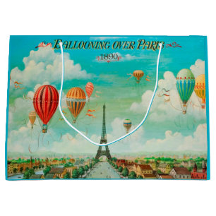 PixDezines balloons over paris/vintage poster Large Gift Bag