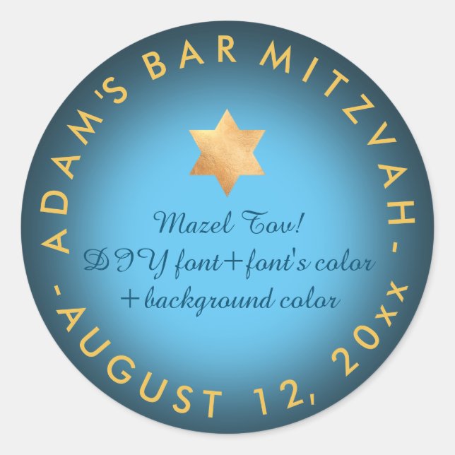 PixDezines Bar Mitzvah/Bat Mitzvah/DIY colour Classic Round Sticker (Front)