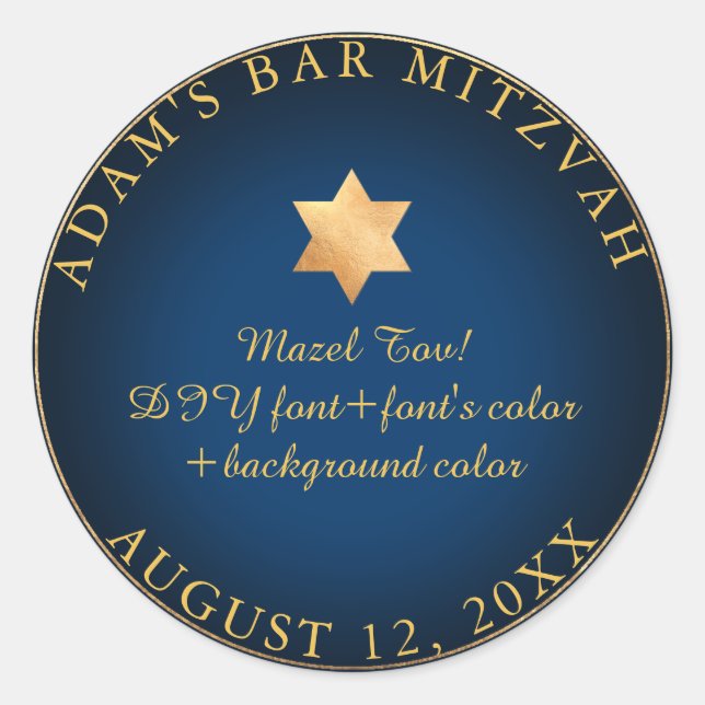 PixDezines Bar Mitzvah/Bat Mitzvah/DIY colour Classic Round Sticker (Front)