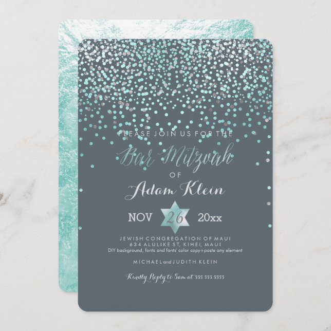 PixDezines Bar Mitzvah/Blue Confetti Invitation (Front/Back)