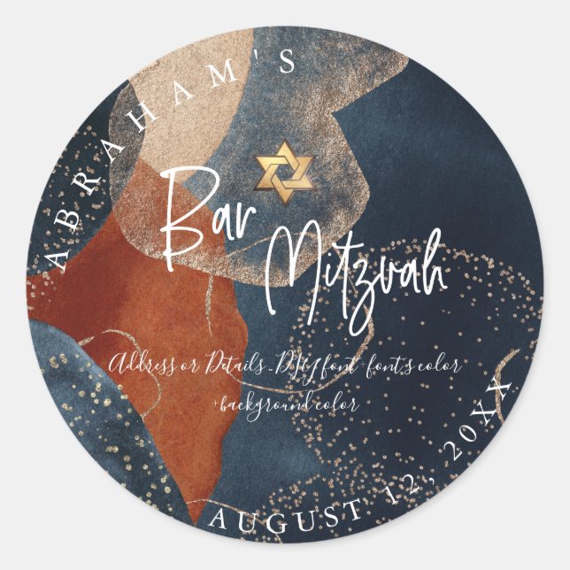 PixDezines Bar Mitzvah, H2 Modern Abstract Classic Classic Round Sticker (Front)