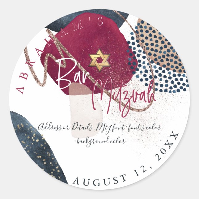 PixDezines Bar Mitzvah, H2 Modern Abstract Classic Round Sticker (Front)
