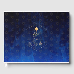 PixDezines Bar Mitzvah, Navy Blue Watercolor Guest Book