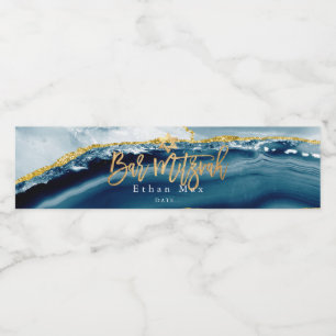 PixDezines Bar Mitzvah, Teal Watercolor Agate Water Bottle Label