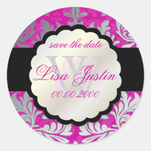 PixDezines Baroque Damask/DIY colour/magenta Classic Round Sticker