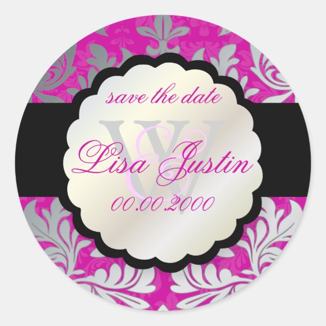 PixDezines Baroque Damask/DIY colour/magenta Classic Round Sticker (Front)