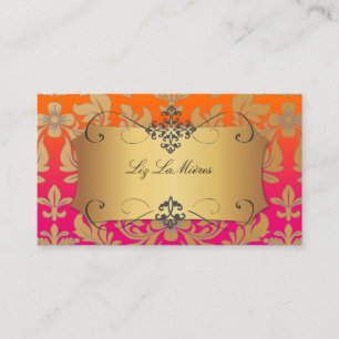 PixDezines Baroque damask/orange+pink Business Card