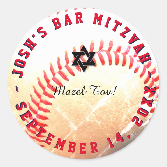 PixDezines Baseball Mitzvah Classic Round Sticker (Front)