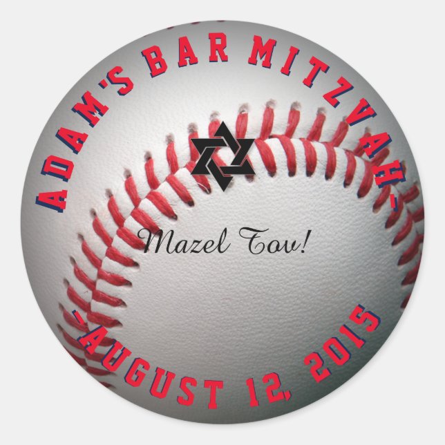 PixDezines Baseball Mitzvah Classic Round Sticker (Front)