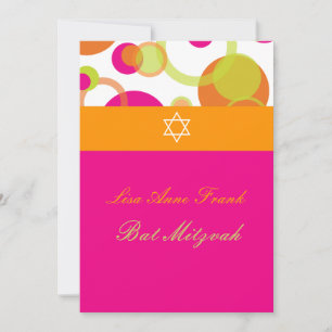 PixDezines Bat Mitzvah+Mod Bubbles/orange/hot pink Invitation
