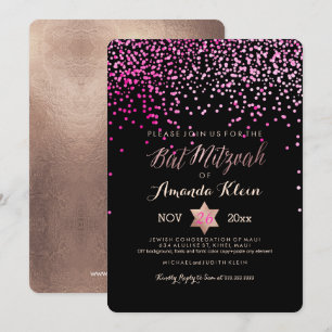 PixDezines Bat Mitzvah/Pink/Rose Gold/Confetti Invitation