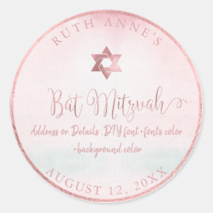 PixDezines Bat Mitzvah Pink Watercolor Classic Round Sticker