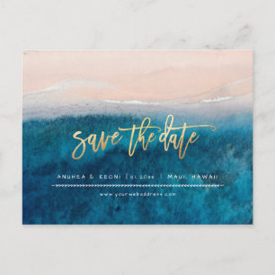 PixDezines Beach Faux Gold Modern Brush Script Announcement Postcard