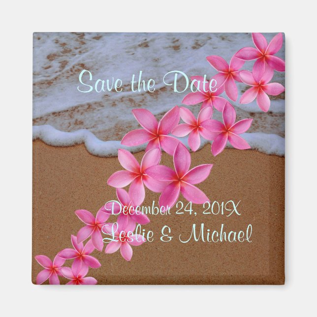 PixDezines beach+pink plumeria Magnet (Front)