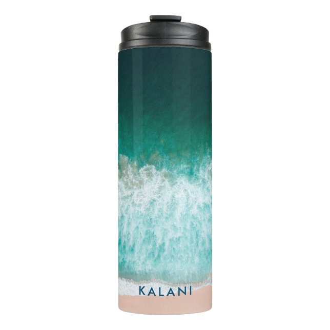 PixDezines Beach Waves Emerald Sea Pink Sand Thermal Tumbler (Front)