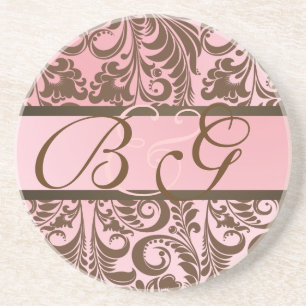 PixDezines Bellissimo Damask, Monogram Wedding Coaster