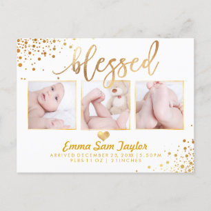 PixDezines Birth Announcement/Dazzled Faux Gold Announcement Postcard