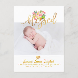 PixDezines Birth Announcement/Floral Watercolor Announcement Postcard