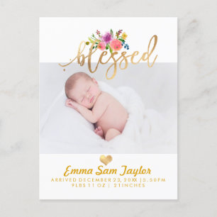 PixDezines Birth Announcement/Floral Watercolor Announcement Postcard