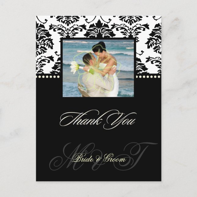 PixDezines Black Damask wedding Thank You Photo Postcard (Front)