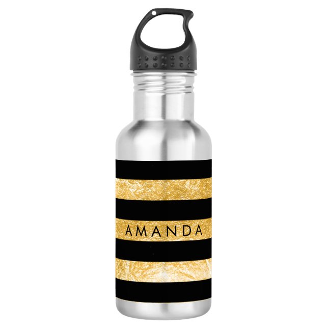PixDezines black/gold stripes/adjustable 532 Ml Water Bottle (Front)