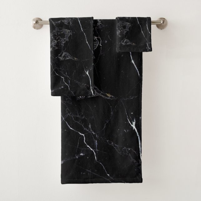 PixDezines Black Marble Bath Towel Set (Insitu)