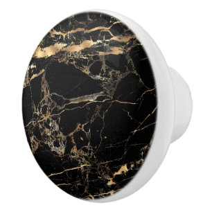 PIXDEZINES BLACK MARBLE+FAUX GOLD VEINS CERAMIC KNOB