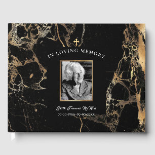 PixDezines Black Marble Funeral w Cross Guest Book