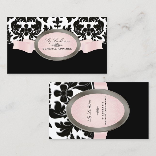 PixDezines Black Velvet Baroque Damask Business Card (Front/Back)