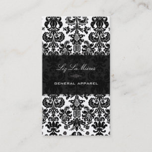 PixDezines Black+White Isabella Vintage Damask Business Card