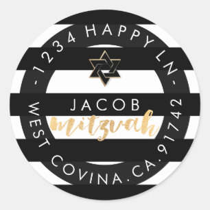 PixDezines black+white stripes mitzvah return add Classic Round Sticker
