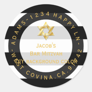 PixDezines black+white stripes mitzvah return add Classic Round Sticker