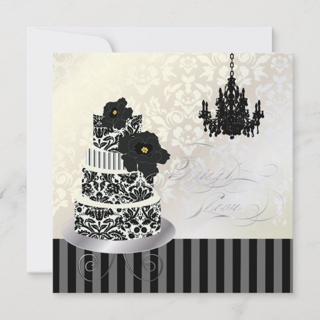 PixDezines BLACK+WHITE WEDDING CAKE BRIDAL SHOWER Invitation (Front)