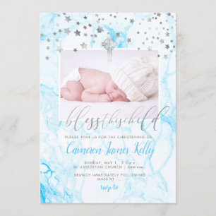 PixDezines BLESS THIS CHILD, FAUX SILVER+MARBLE Invitation