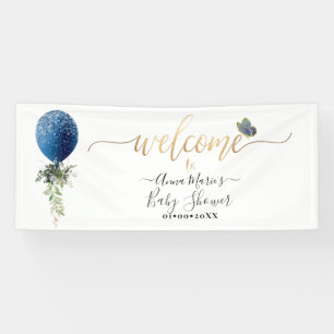 PixDezines Blue Glitter Balloon Any Event Welcome Banner