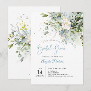 PixDezines Blue Gum Eucalyptus Bridal Shower Invitation
