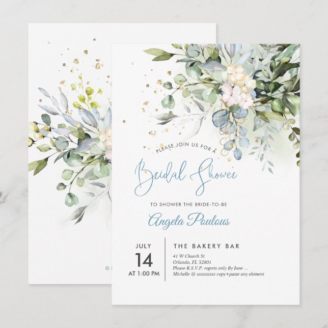 PixDezines Blue Gum Eucalyptus Bridal Shower Invitation (Front/Back)
