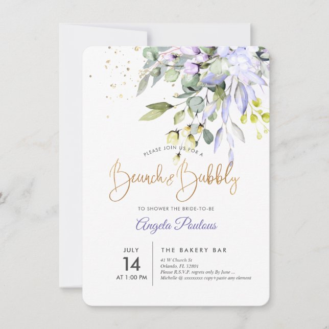 PixDezines Blue Gum Eucalyptus Brunch+Bubbly Invitation (Front)