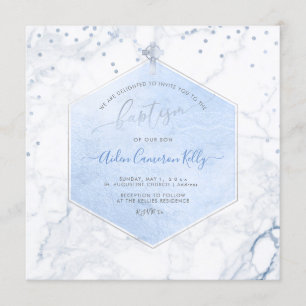 PixDezines Blue Honeycomb Marble Baptism Invitation