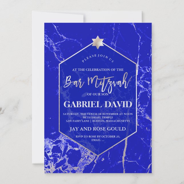 PixDezines Blue Lapis Bar Mitzvah Invitation (Back)