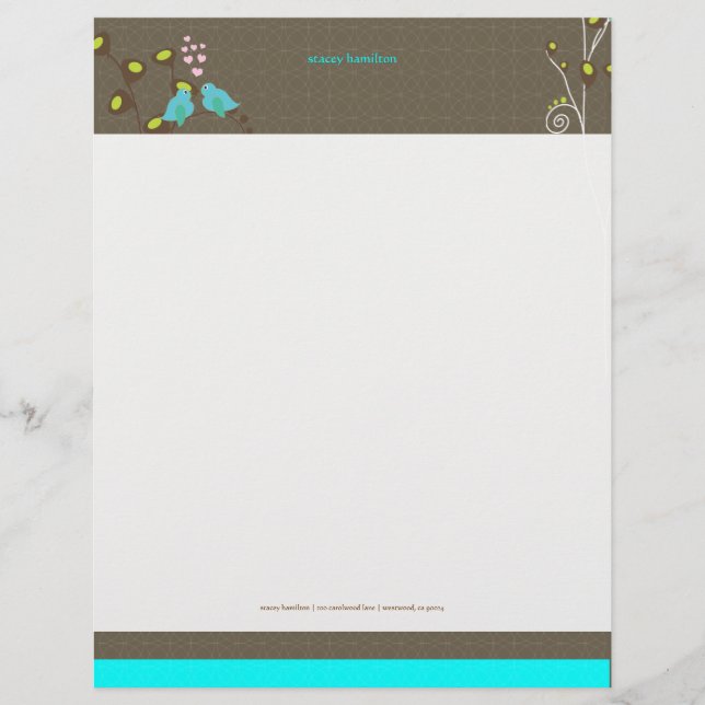 PixDezines Blue Love Birds Letterhead (Front)
