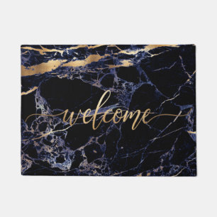 PixDezines BLUE MARBLE FAUX GOLD VEINS, WELCOME Doormat