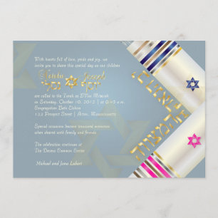 PixDezines Blue/Pink Tallits/B'nai Mitzvah Invitation