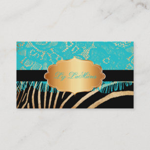 PixDezines blue vintage lace+zebra Business Card